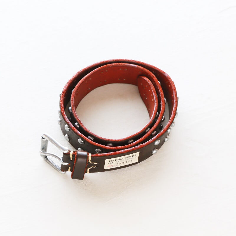 Vintage Works ヴィンテージワークス Leather belt 5Hole Made in USA studs レザースタッズベルト  5ホール 茶芯 DH5550 Qurious キュリアス 新潟 通販